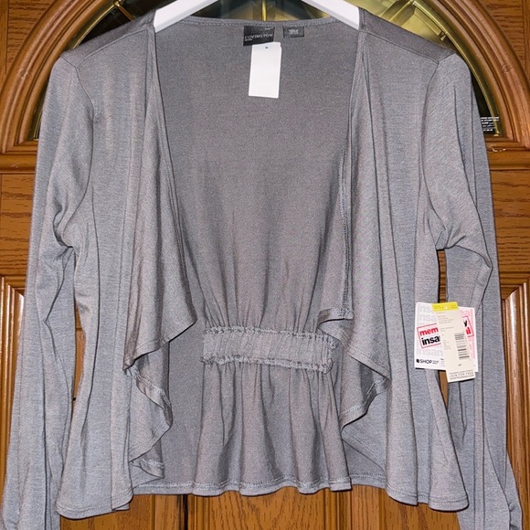 NWT! Covington Sterling Grey Ruched Long Sleeve Open Front Draped Shrug Cardigan - Picture 7 of 15